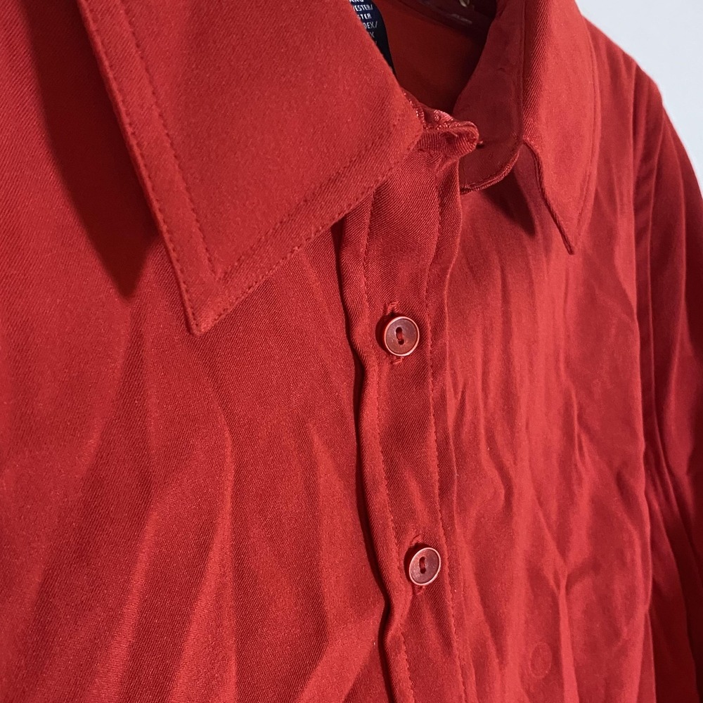 Basic Editions Shirt Womens Medium Red Button Front Long Sleeve Stretch Blouse - Picture 8 of 14